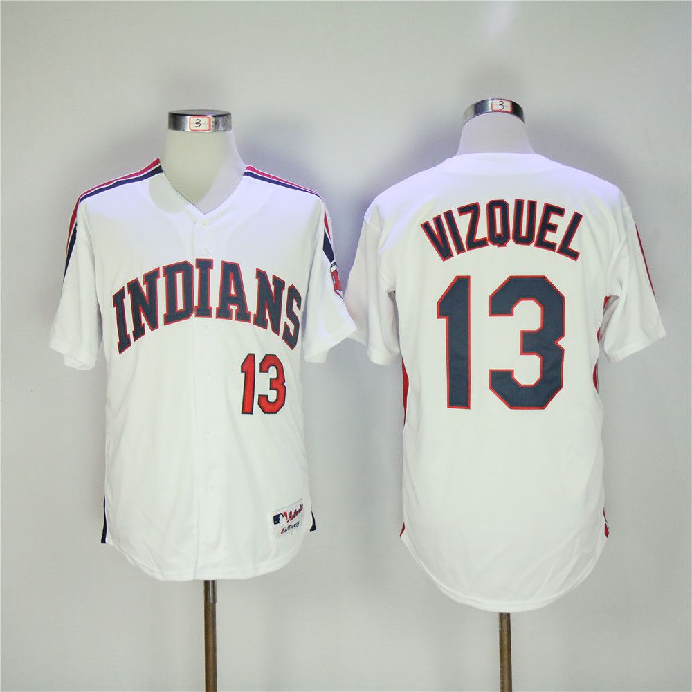 Men Cleveland Indians 13 Vizquel White MLB Jerseys